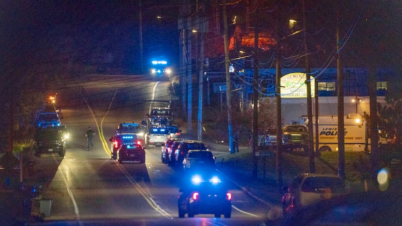 Police respond to an active shooter situation in Lewiston, Maine, Wednesday, Oct. 25, 2023....