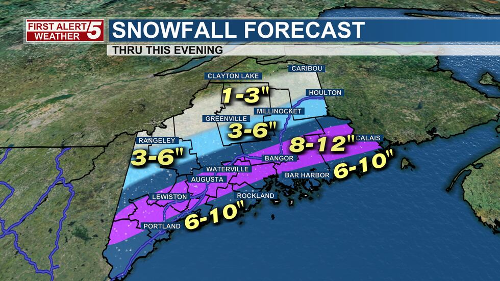 Here's the updated snowfall forecast expected by this evening. Highest totals will be for...