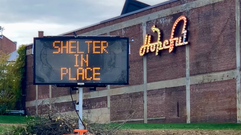 Shelter In Place sign in Lewsiton, Maine