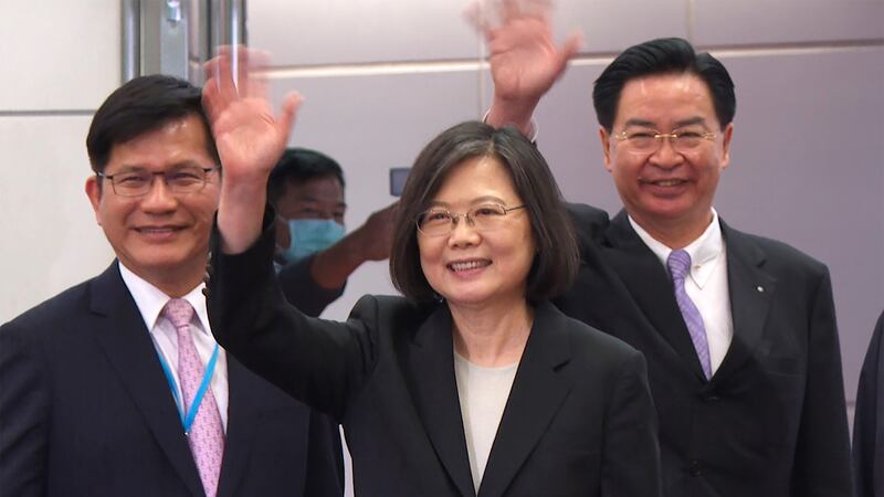 In this image made from video, Taiwan's Presidential office secretary general Lin Chia-lung,...