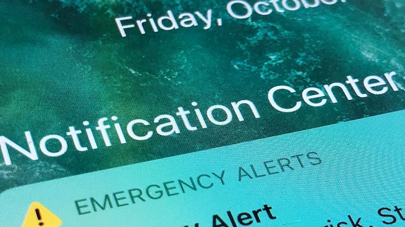 FILE - An emergency alert is displayed on a cellphone, Oct. 30, 2020, in Rio Rancho, N.M. The...