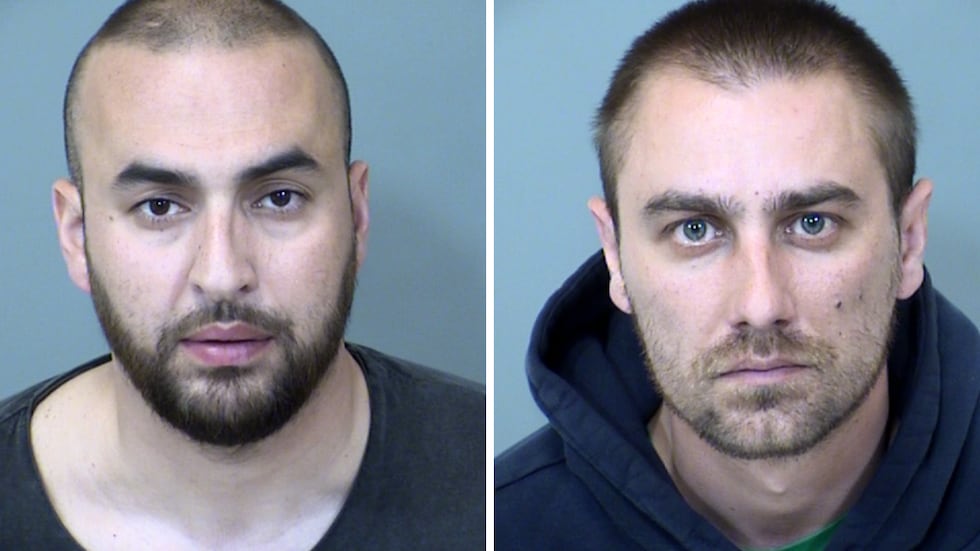 Albi Naska (left) and Victor Nikitin (right) were booked into Maricopa County jail on several...